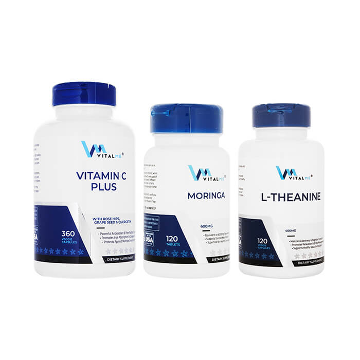 モリンガ600mg120錠+ビタミンCプラス360錠+L-テアニン400mg120錠(バイタルミー)[各1本]