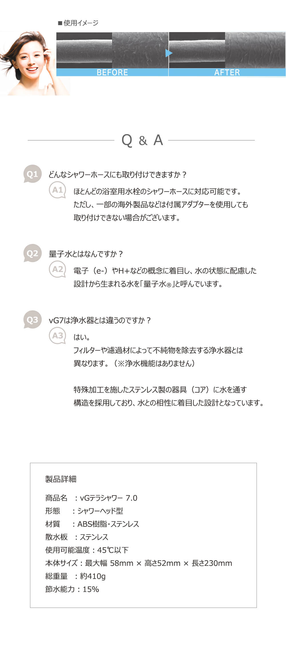 vGテラシャワー 7.0 量子水シャワーヘッド